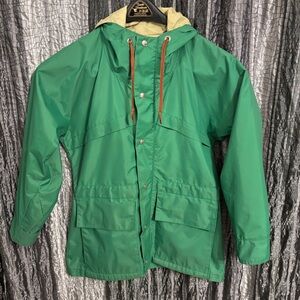 REI GoreTex Nylon Forest Green Utility Rain Jacket with Hood Vintage